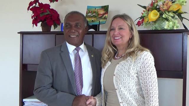 Premier of Nevis Hon. Vance Amory and Her Excellency Ms. Elisabeth Eklund, Sweden’s newly accredited Ambassador to St. Kitts and Nevis and CARICOM at his Pinney’s Estate office on April 20, 2017